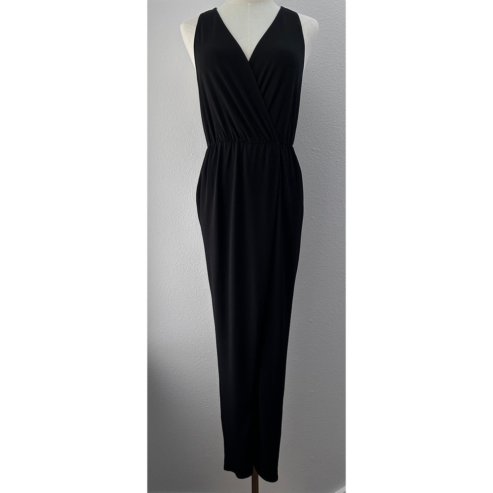 BCBGeneration Jumpsuit‎ XS Black V-Neck Sleeveless Surplice Minimalist Chic